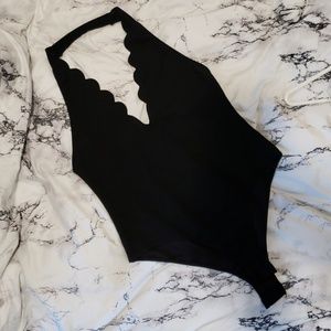 Deep V scallop body suit
